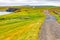 Cliffs of Moher trail with Doolin village and farm fields in background