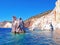 The cliffs and rock formations of Polyaigos, an island of the Greek Cyclades