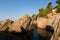 Cliffs on sea coast in Spain. Seascape in Costa Brava. Scenery sea beach