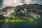 Cliffs and turquoise water of King`s Lake Koenigssee in Bavarian Alps, Germany