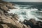 clifftop view of crashing waves and rocky shoreline