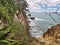 A clifftop view of Pacific ocean shore in New Zealand