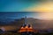 Clifftop view of Pier at twilight time of Saltburn by the Sea, N