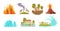 Climat cataclysms icons set cartoon vector. Flood weather disaster