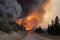 climate change-driven wildfire destroys forest, smoke visible from miles away