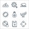 climate change line icons. linear set. quality vector line set such as weather, no plastic bags, earth, coral reef, light bulb,