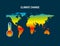 Climate change map earth thermometer color degraded