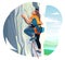 Climber girl mountaineer vector. Isolated. Flat style. Woman sports rock climbing. Female climb mountaineering. Mountain tourism.
