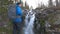 The climber goes alone in a mountain route and approaches a beautiful waterfall. Active and interesting life.