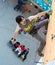 Climber hanging on climbing Wall at Competitions