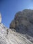 Climber at Jubilaumsgrat via ferrata, Zugspitze mountain, Germany