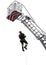Climber with red helmet falls from the ladder truck basket