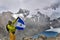 Climber wave a flag of Argentina