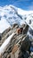 Climbers in Chamonix with Mont Blanc in the background