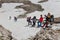 Climbers descending from mountain summit