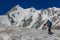 Climbers on the glacier in the remote snow mountains route