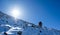 Climbers at the mountain summit in scenic Tian Shan range