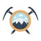 Climbing and alpine club badge. Concept for logo, print or stamp. Crossed ice axes for climbing and mountaineering