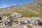 Climbing equipment for a group of mountaineers, harnesses and helmets, Argentina