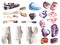 Climbing equipment set Shoes brushes rock holders bouldering walls Watercolor illustration hand draw