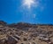 Climbing the Iztaccihuatl volcano, Popocatepetl volcano in Mexico, Tourist on the peak of high rocks. Sport and active life