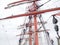 Climbing the mast on old tallship or sailboat