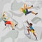 Climbing rocks sport vector illustration. Extreme sportsman climb. Caucasian man and black skinned girl climbing. Sport