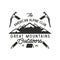 Climbing t-shirt design. Hand drawn vintage alpine label with texts, silhouett mountain, climb equipment. Letterpress