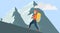 Climbing to the top. A male climber climbs a mountain. The path to the top. Career. Vector illustration.