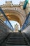 Climbing up the stairs towards the Tower Bridge