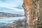 Climbing wall with white chalk marks