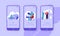 Clinic Tomography Diagnostic Mobile App Page Onboard Screen Set. Medical Center Hospital Healthcare Patient Professional Healthy
