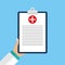 Clinical record, prescription, medical checkup report, health insurance concepts.Clipboard with checklist and medical cross.vector