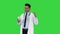 Clinician Doctor Man Showing Drugs Medication and Talking to Camera on a Green Screen, Chroma Key.