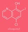 Clioquinol iodochlorhydroxyquin antifungal and antiprotozoal drug molecule. Skeletal formula.