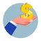 Clip art of a businessman hand holding a gold dollar symbol