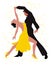 Clip art, a dancing couple, a man in black and a woman in a yellow dress in an elegant pose. Poster, print