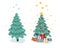 Clip-art for design and new year. A set of Christmas tree in the forest and decorated with a star, garlands and presents