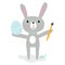 Clip art easter bunny in glasses, easter painted egg and art brush. Bright, funny, cute editable EPS 10 easter graphic