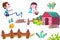 Clip Art Set: Boy and Girl, Bird, Fence, Farm House, Wood, etc.