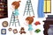 Clip Art Set: The Library Objects: Girl on the Book Shelf Ladder, Books, Photo Frame.