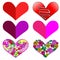 Clip art, vector, different colourful hearts.