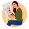 Clip art of a woman fully engaged in painting