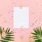 Clip board mock up with green tropical leaves