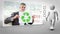 Clip of businessman holding up recycling symbol