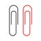 Clip. Red and black paperclip. Isolated icons on white background
