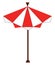 Clipart of an appealing red striped solar umbrella, vector or color illustration
