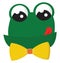 Clipart of a beautiful green frog with its tongue stuck out has two eyes and is wearing a neck bowtie vector or color illustration