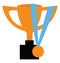 Clipart of a blue medal over a golden trophy, vector or color illustration