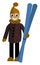 Clipart of a boy holding each of a pair of long skis in his hand vector or color illustration